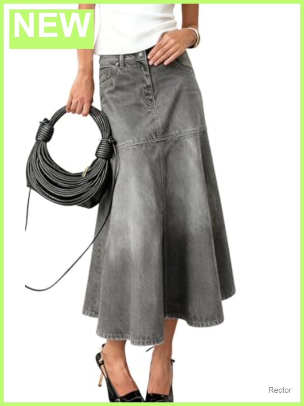 Women's A-Line Pleated Distressed Midi Denim Jean Skirt Fishtail